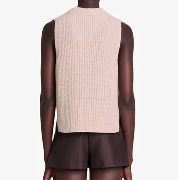 Maje Made in Italy Ribbed Split-Hem Wool Vest Beige Size 0 NWT - Picture 4 of 13